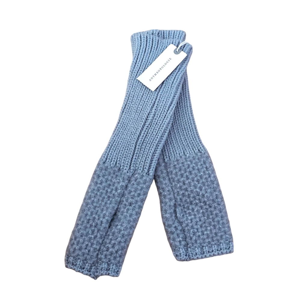 NWT Anthropologie Knitted Blue Cashmere Blend Fingerless Gloves Arm Warmers OS